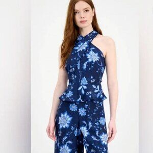 $130 Tommy Hilfiger Women's Floral-Print Peplum Halter Jumpsuit Size 10